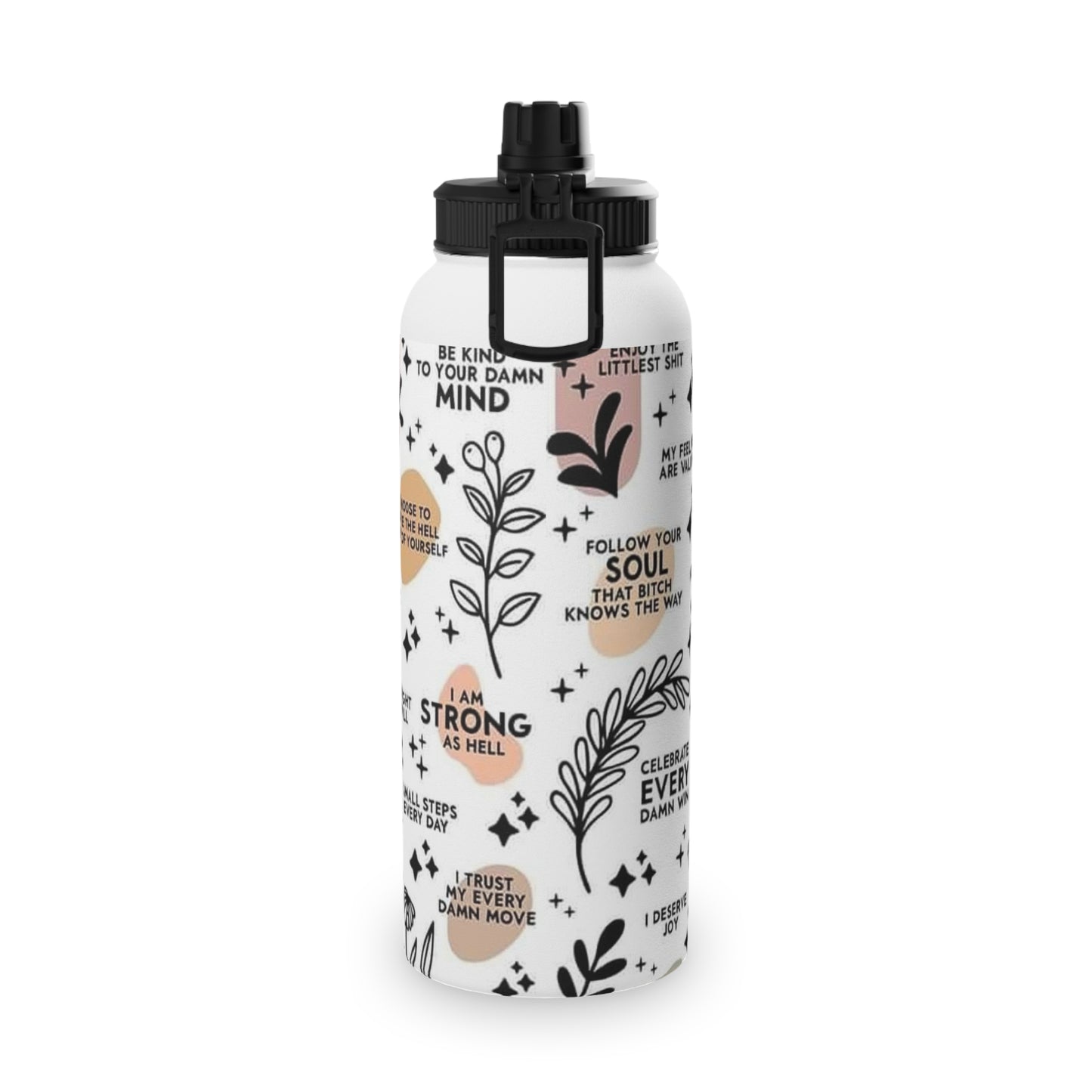 Daily Affirmation Reminder Stainless Steel Water Bottle, Sports Lid